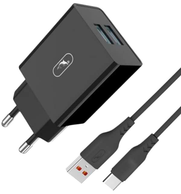 Фото - Уцінка - Мережевий зарядний пристрій SkyDolphin SC30T 2USB, 2.1A Black (SDMZP-000171)+кабель USB Type-C