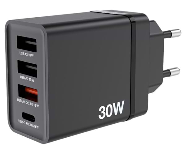 Фото - Мережевий зарядний пристрій Verbatim USB 30 Вт PD 3.0 і QC 3.0 4-ports Black (49700)