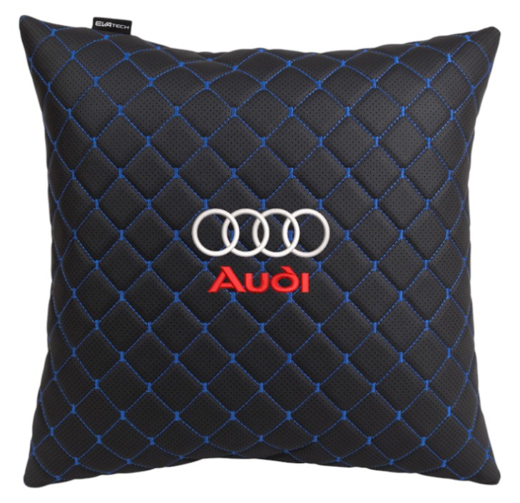 Фото - Автомобильная подушка EVAtech ECO 40x40 см Audi черная с синей нитью SPBCSBLV003