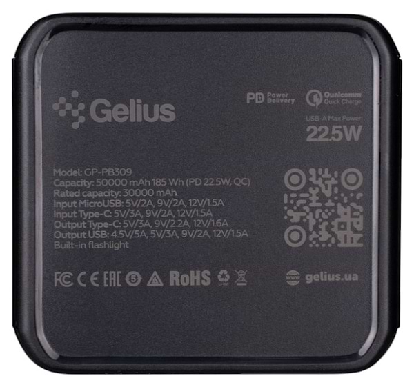 Фото - Батарея мобильная Gelius Gross GP-PB309 50000mAh QC+PD 22.5W/Led Black (99214)