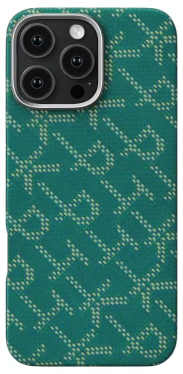 Чохол для смартфону Pitaka Tactile Woven Monogram Green/Gold for iPhone 16 Pro (KI1601PTK) - Фото 1