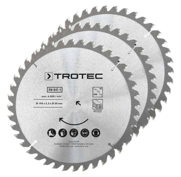 Круг відрізний по дереву Trotec 190х20х2,2 HW40 Wood 3 шт. (6215001331)