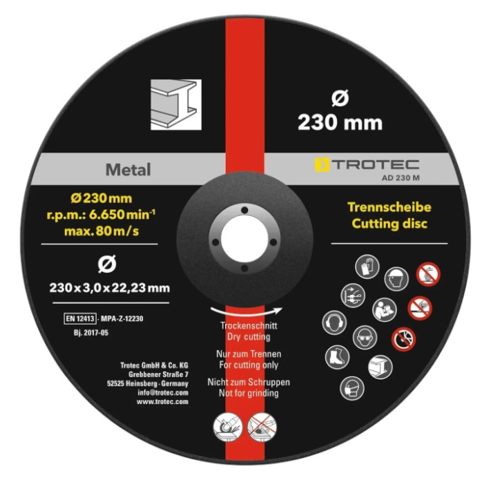 Круг отрезной по металлу Trotec 230х22.23х3.2 5 шт. (6225001211)
