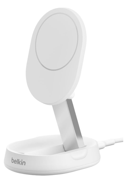 Бездротовий зарядний пристрій Belkin 15Вт Magnetic Stand Qi2, адаптер 20Вт USB-C White (WIA008VFWH)