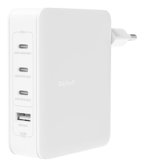 Сетевое зарядное устройство Belkin 140Вт 3хUSB-С GAN PD PPS, USB-A White (WCH014BTWH)