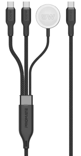 Кабель для зарядки Promate 2x100W PD USB-C с зарядным устройством 5W (fusion-ccw.black) - Фото 1