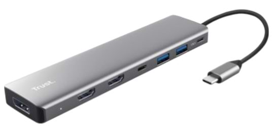 Хаб USB Trust Dalyx 7in1 USB-C> 2xUSB-А 3.2/2xUSB-С/2xHDMI/Display Port 0.16м Grey (25661)