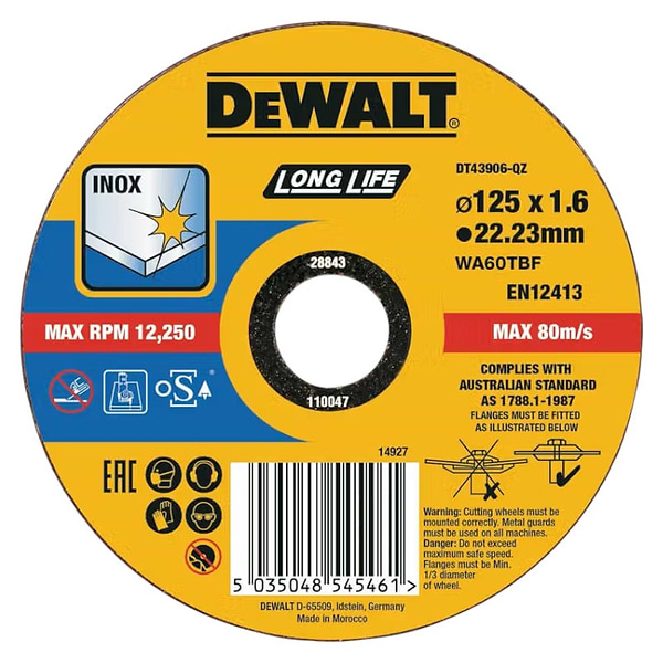 Фото - Круг отрезной по металлу DeWALT INOX Long Life 125х1.6х22.23 мм (DT43906)