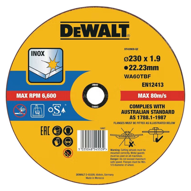 Круг відрізний по металу DeWALT INOX 230х1.9х22.23 мм (DT43909) - Фото 1