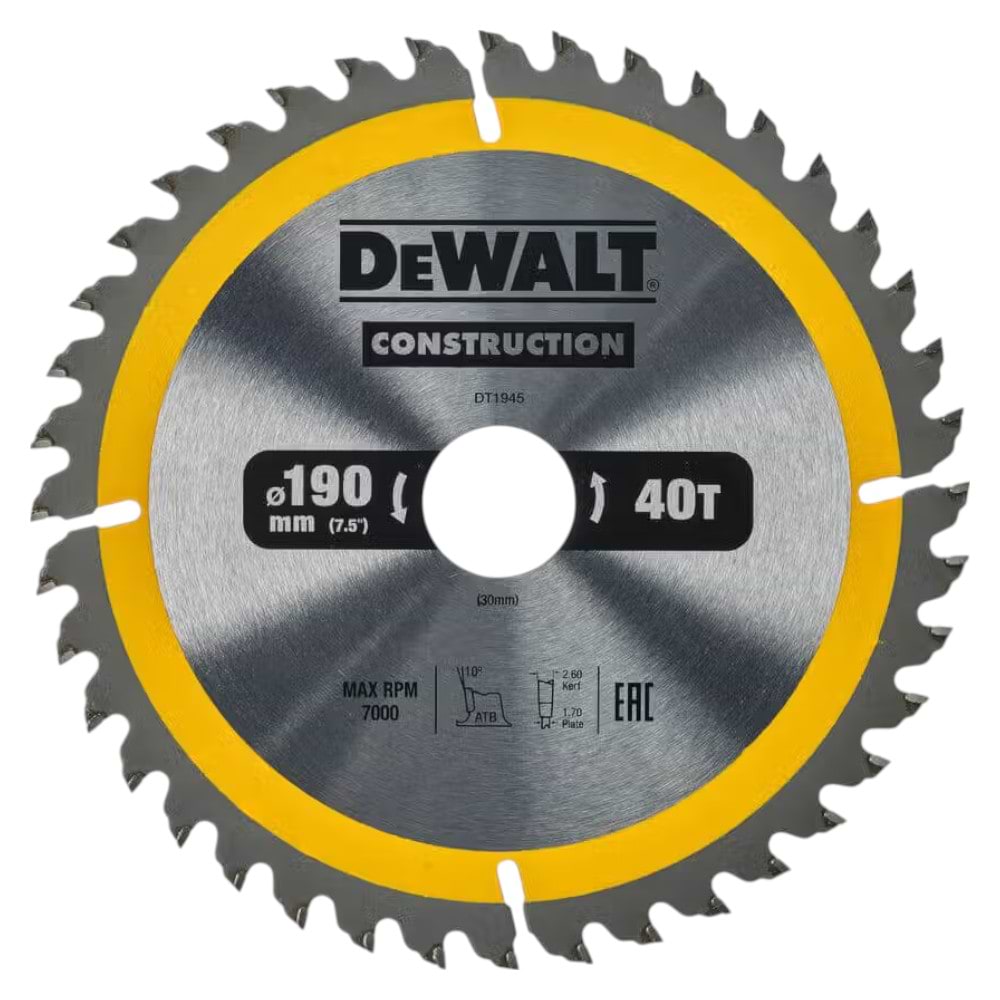 Круг відрізний по дереву DeWALT СONSTRUCTION 190х30 мм (DT1945)