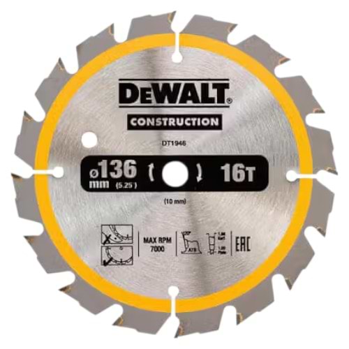 Круг отрезной по дереву DeWALT СONSTRUCTION 136х10 (DT1946)