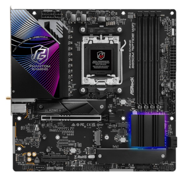 Фото - Материнська плата ASRock sAM5 AMD B850 4xDDR5 HDMI/DP 3xM .2 2.5GbE LAN mATX (B850M RIPTIDE WIFI)