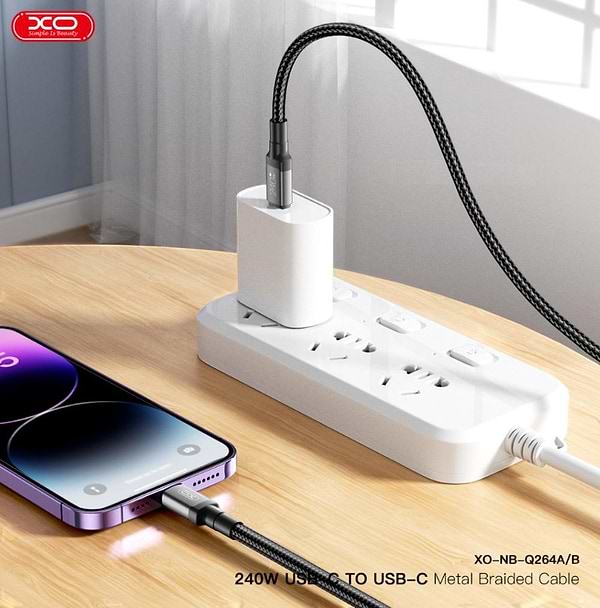 Фото - Кабель синхронизации данных XO High Power Braided Type-C to Type-C - 240W 1m (NBQ264A_С_Black)