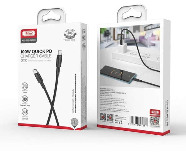 Фото - Кабель синхронізації даних XO High Power Braided Type-C to Type-C - 100W 1m (NBQ199_С_Black)
