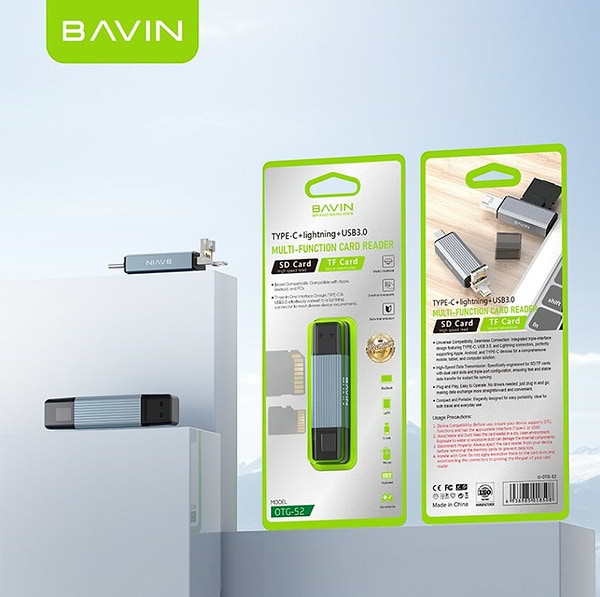 Фото - Кардрідер Bavin OTG-52 5 в 1 USB 3.0/Lightning/TF/SD/Type-C Gray