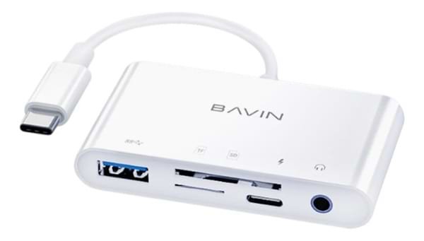 Фото - Хаб USB Bavin OTG-32 5 портів USB 3.0/TF/SD/Type-C/AUX 3.5 White