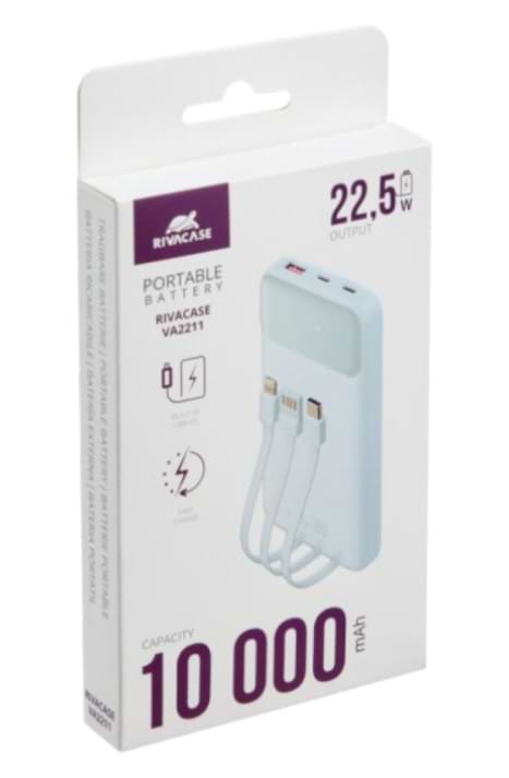 Фото - Батарея мобильная RIVACASE 10000 mA QC/PD 22.5W 3 встроенные кабели VA2211 (White)
