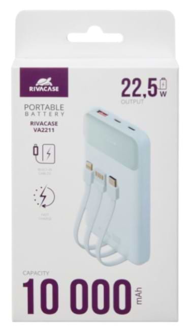 Фото - Батарея мобильная RIVACASE 10000 mA QC/PD 22.5W 3 встроенные кабели VA2211 (White)
