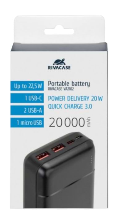 Фото - Батарея мобильная RIVACASE 20000 mA QC/PD 22.5W VA2102 (Black)