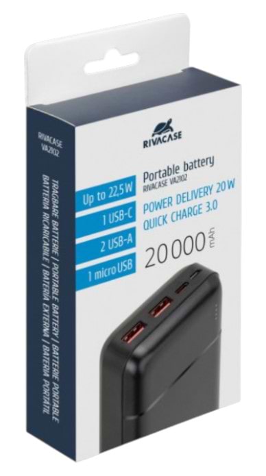 Фото - Батарея мобильная RIVACASE 20000 mA QC/PD 22.5W VA2102 (Black)