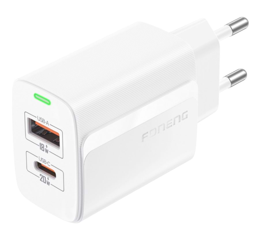 Сетевое зарядное устройство Foneng GaN10 1хUSB 2хUSB-C 65W White + кабель USB Type-C (GaN10-EU-CH-TC-W) - Фото 1