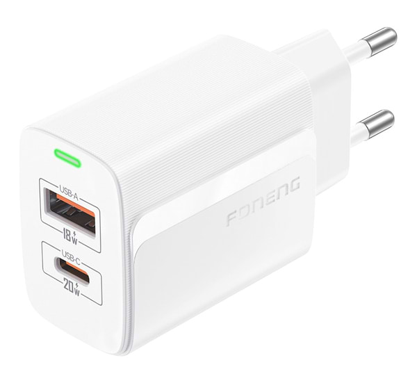 Фото - Сетевое зарядное устройство Foneng GaN10 1хUSB 2хUSB-C 65W White + кабель USB Type-C (GaN10-EU-CH-TC-W)