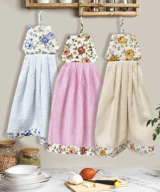 Фото - Набор полотенец Zastelli махровых Платье в цветочек №2 кухонные 34х50 см 3 шт. Синий Розовый Бежевый (19212)