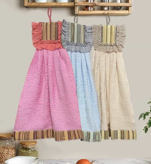 Фото - Набор полотенец Zastelli махровые Платье в полоску №2 для кухни 34х50 см 3 шт. Розовый Голубой Беж (19215)