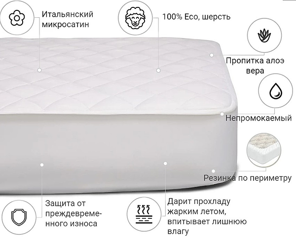 Фото - Наматрацник MirSon вовняний Стандарт Woollen Aloe Vera 240 150x200 (2200000378286)