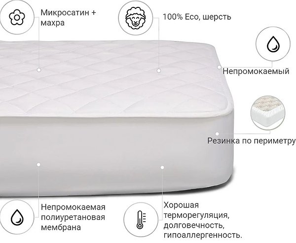 Фото - Наматрасник детский MirSon шерстянной Woollen Двусторонний Aloe Vera 243 60x120 см (2200000336545)