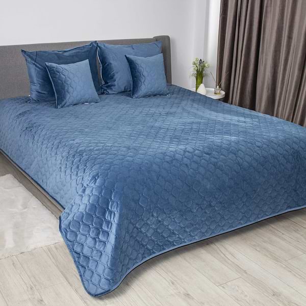 Фото - Покрывало двуспальное ТЕП VELOUR 220х240 см ДАРК БЛУ/Ромб круглый (4-00517_33877)