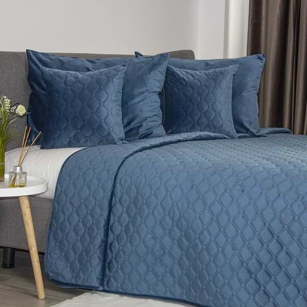 Фото - Покрывало двуспальное ТЕП VELOUR 220х240 см ДАРК БЛУ/Ромб круглый (4-00517_33877)