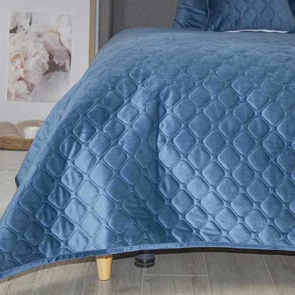 Фото - Покрывало двуспальное ТЕП VELOUR 220х240 см ДАРК БЛУ/Ромб круглый (4-00517_33877)