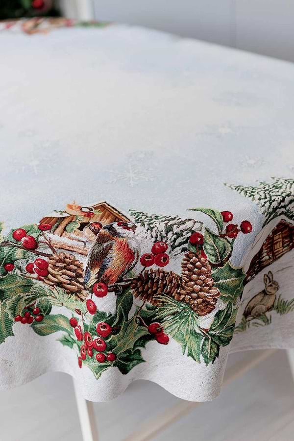 Фото - Скатертина овальна Прованс Новорічна гобеленова Squirrel 135х180 см (041763)