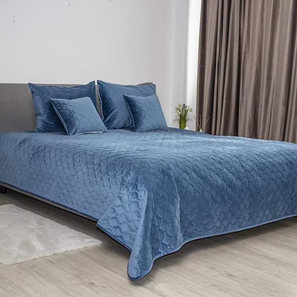 Фото - Покрывало двуспальное ТЕП VELOUR 220х240 см ДАРК БЛУ/Ромб круглый (4-00517_33877)