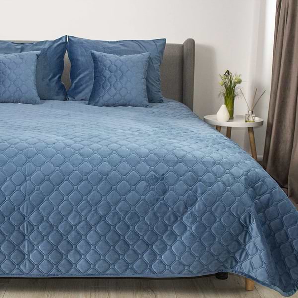 Фото - Покрывало двуспальное ТЕП VELOUR 220х240 см ДАРК БЛУ/Ромб круглый (4-00517_33877)