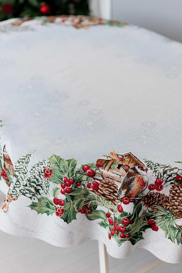 Фото - Скатертина овальна Прованс Новорічна гобеленова Squirrel 135х180 см (041763)
