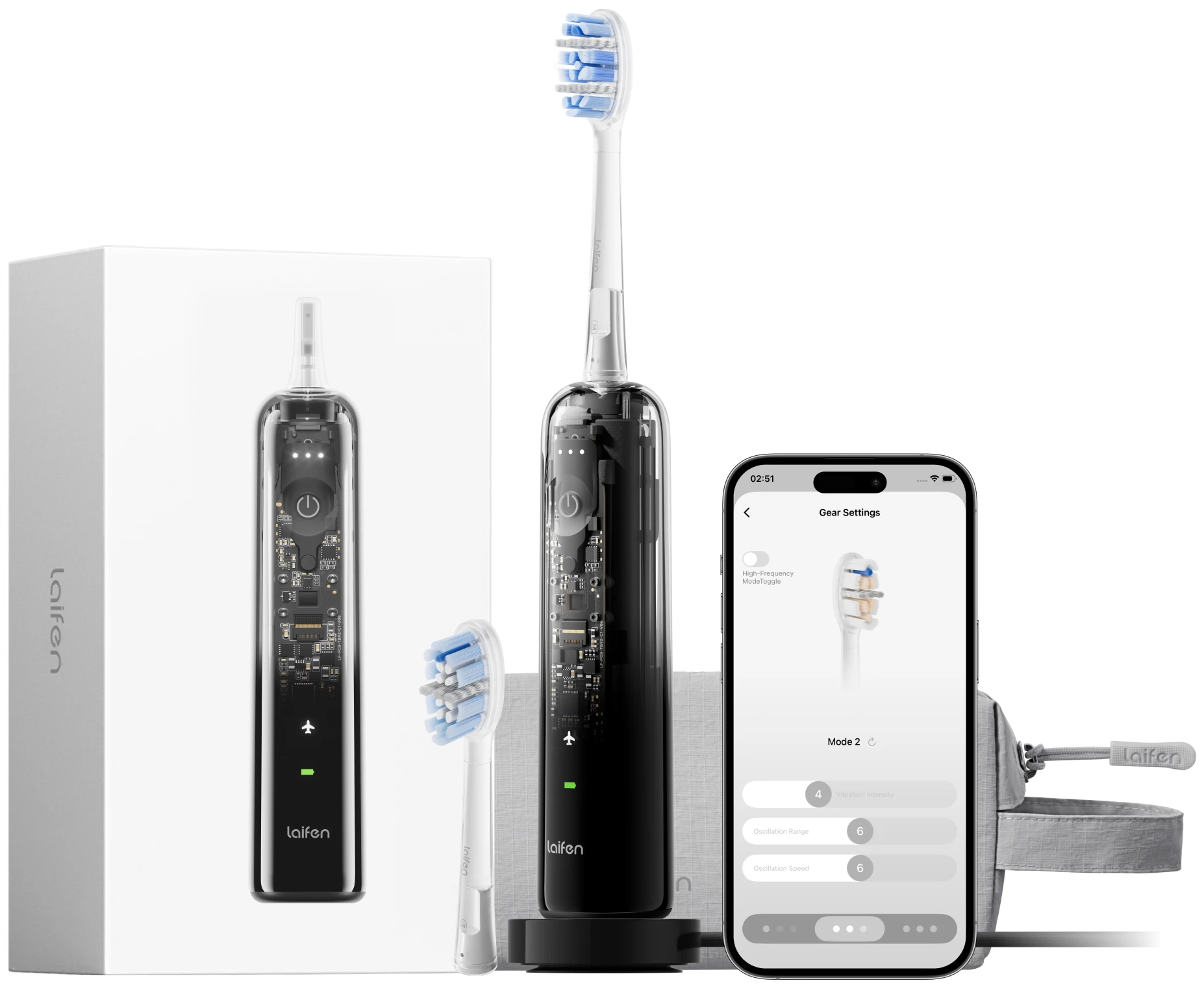 Зубная щетка электрическая Laifen Wave PRO прозрачная (1TB92-P-XX-CR-002)