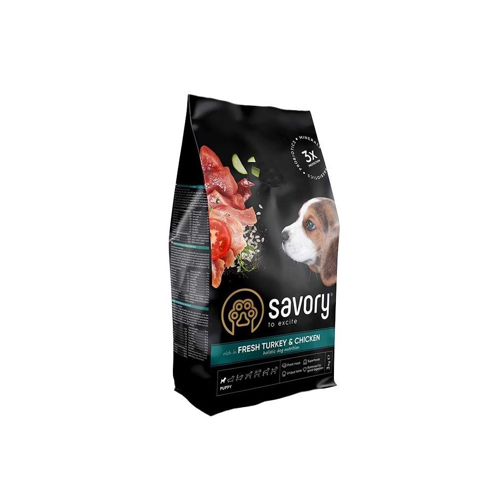 Сухий корм для собак Savory Puppy rich in Fresh Turkey and Chicken для цуценят 3 кг (4820232630297)