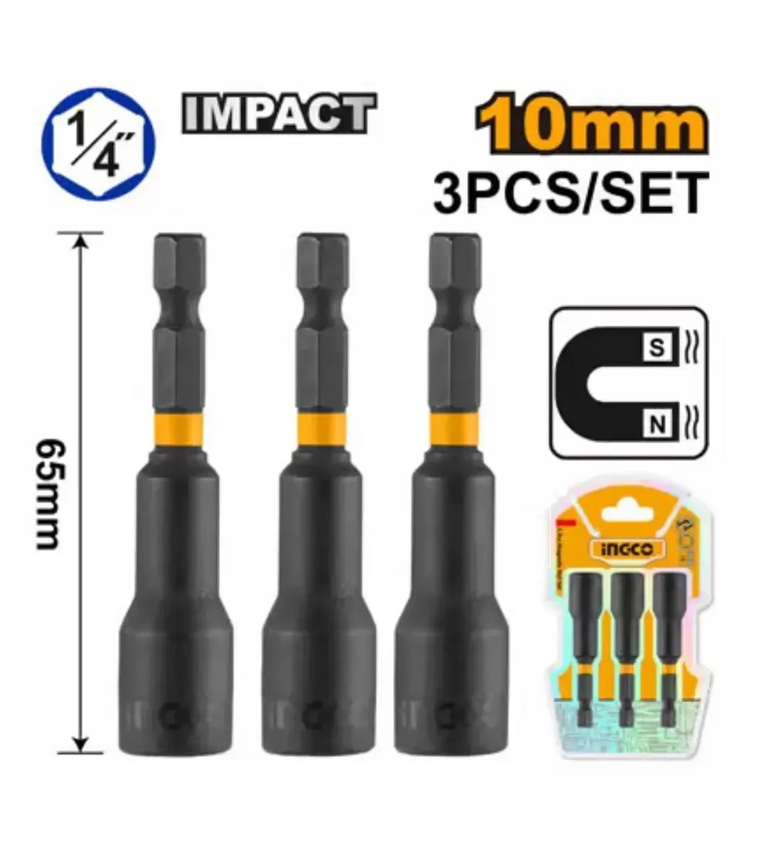 Набір торцевих голівок INGCO 10 мм 1/4" 65 мм 3 шт. (AMN1031)