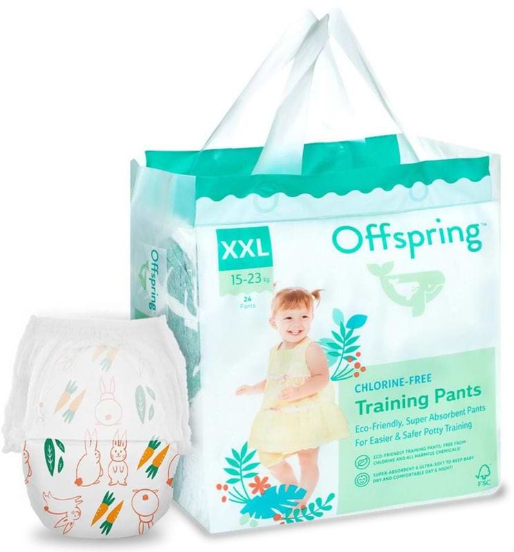 Одноразові підгузки-трусики Offspring розмір XXL, 15-23 кг, 24 шт. Зайчики (DP-OI-FAP-XXL24P-HBN)