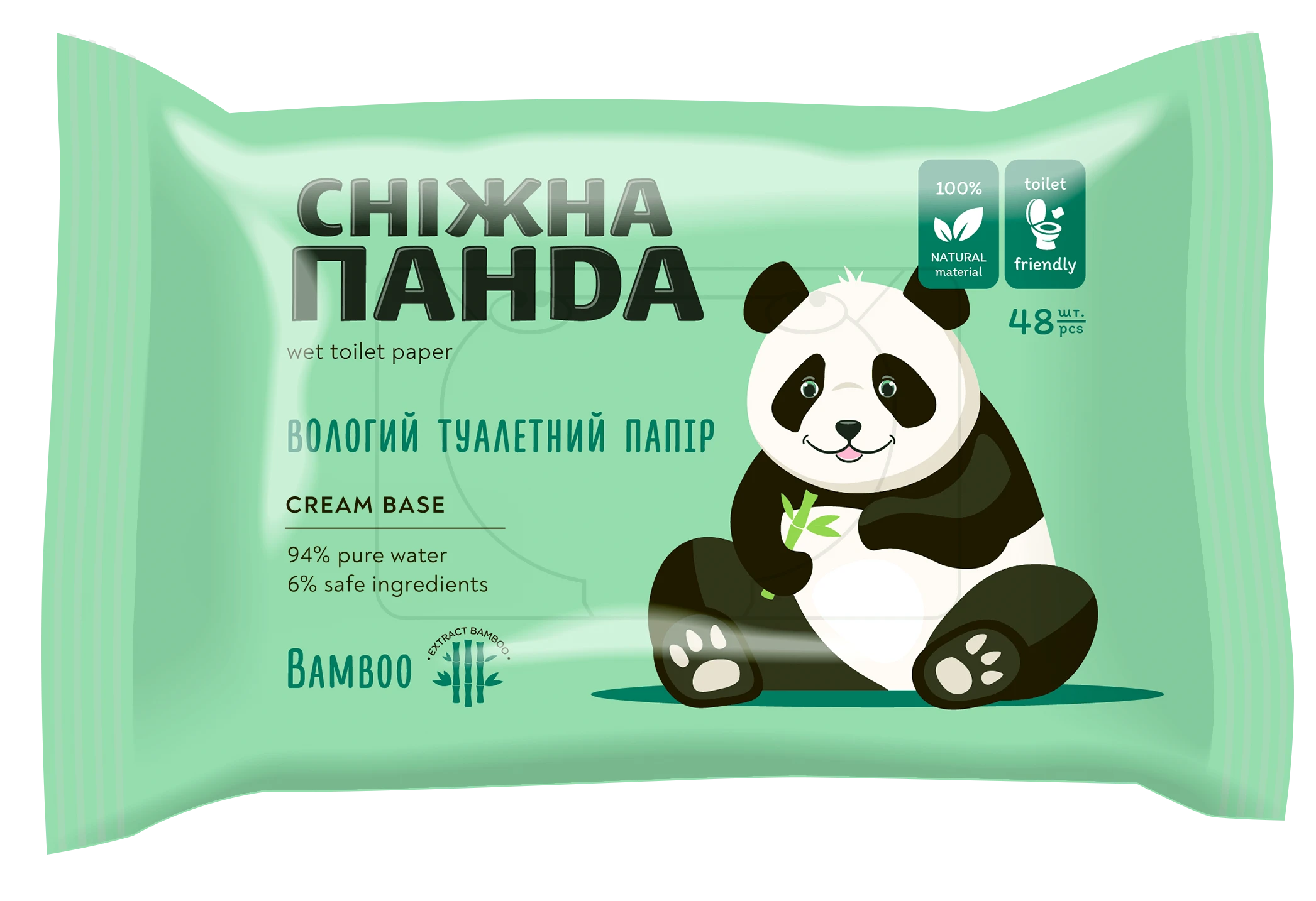 Вологий туалетний папір Сніжна панда Bamboo Cream 48 шт. (4820183972637)