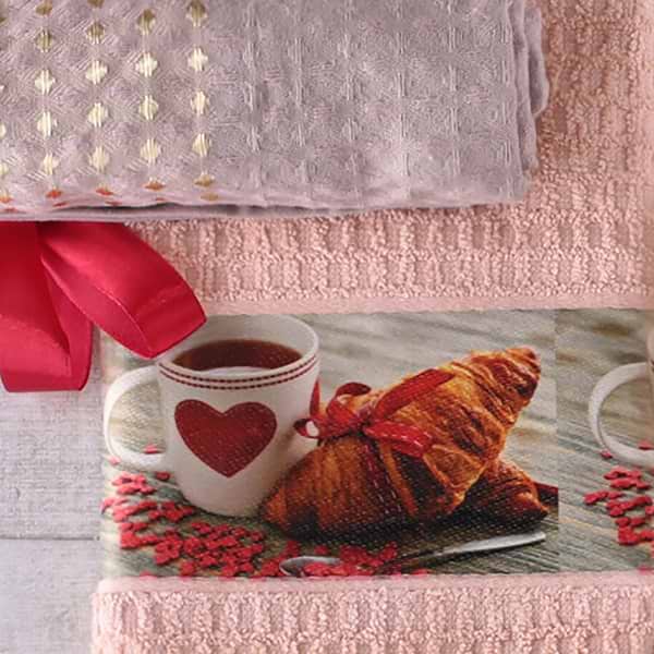 Фото - Рушник кухонний Aisha махровий бежевий цифр.друк Круасан 40х60