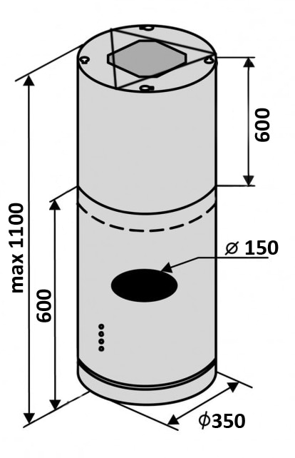 Фото - Вытяжка декоративная Ventolux ISOLA CILINDRO 35 BK (1200) TRC MM
