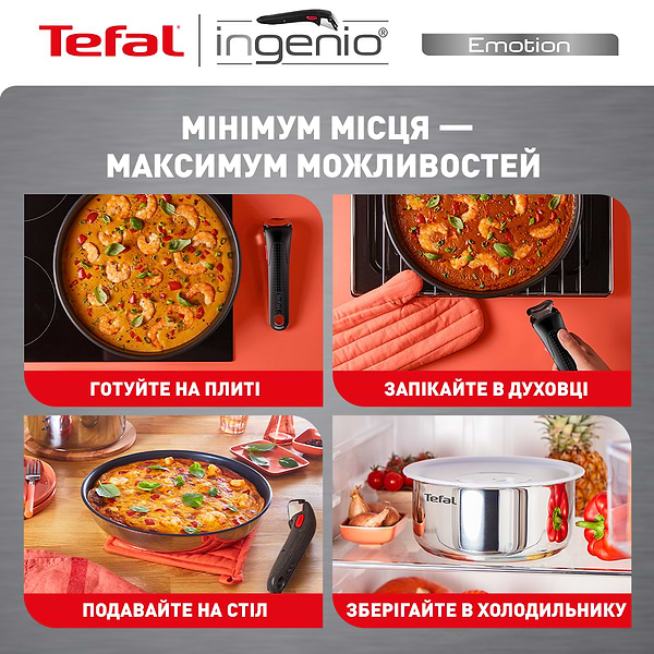 Фото - Набір посуду зі знімною ручкою Tefal L897SB74 Ingenio Emotion 11 пр