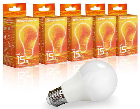 Лампочка світлодіодна Євросвітло 15Вт 4200К A-15-4200-27 Е27 5 шт. (000040912)