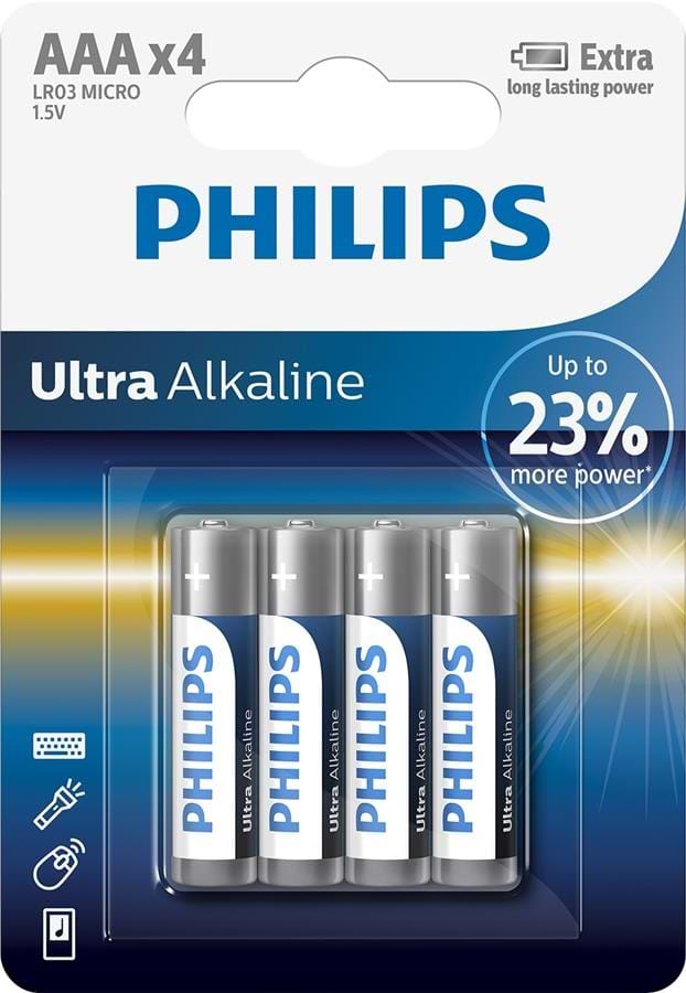Батарейка тип AAA Philips Ultra Alkaline AAA BLI 4 (LR03E4B/10)