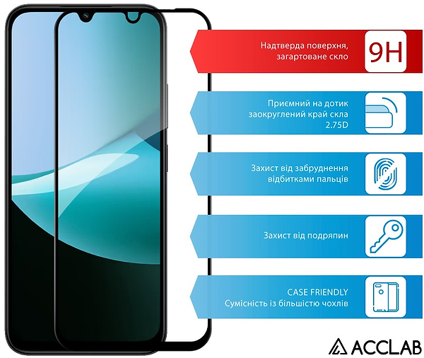 Фото - Защитное стекло для смартфона ACCLAB 9H for Xiaomi Redmi 15C 4G / Redmi 15C / Poco C85 4G Black (1283126625756)