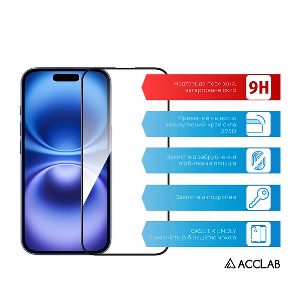 Фото - Защитное стекло для смартфона ACCLAB Full Glue for Apple iPhone 16 Black (1283126593253)