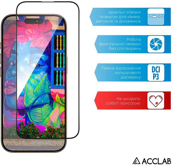 Фото - Защитное стекло для смартфона ACCLAB 9H for Apple iPhone 16 Pro / iPhone 17 Black (1283126594137)